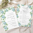 Load image into Gallery viewer, Green blue toile bachelorette party invitation with French blue Charleston blue floral and with greenery stems, ideal for an elegant southern party