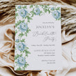 Load image into Gallery viewer, Green blue toile bachelorette party invitation with French blue Charleston blue floral and with greenery stems, ideal for an elegant southern party
