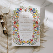 Load image into Gallery viewer, Colorful wildflower Easter Brunch invitation, Cut bunny graphic surrounded by floral arch symbolizing the beauty of spring and the promise of a cherished gathering filled with laughter and unforgettable memories