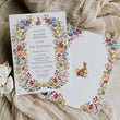 Load image into Gallery viewer, Colorful wildflower Easter Brunch invitation, Cut bunny graphic surrounded by floral arch symbolizing the beauty of spring and the promise of a cherished gathering filled with laughter and unforgettable memories
