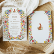 Load image into Gallery viewer, Colorful wildflower Easter Brunch invitation, Cut bunny graphic surrounded by floral arch symbolizing the beauty of spring and the promise of a cherished gathering filled with laughter and unforgettable memories