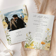 Load image into Gallery viewer, Rehearsal dinner invitation with yellow pastel wildflowers and botanical sage greenery, setting the tone for a whimsical garden party.