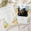Load image into Gallery viewer, Rehearsal dinner invitation with yellow pastel wildflowers and botanical sage greenery, setting the tone for a whimsical garden party.