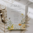 Load image into Gallery viewer, Rehearsal dinner invitation with yellow pastel wildflowers and botanical sage greenery, setting the tone for a whimsical garden party.