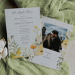 Load image into Gallery viewer, Rehearsal dinner invitation with yellow pastel wildflowers and botanical sage greenery, setting the tone for a whimsical garden party.
