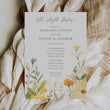 Load image into Gallery viewer, Rehearsal dinner invitation with yellow pastel wildflowers and botanical sage greenery, setting the tone for a whimsical garden party.