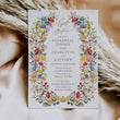 Load image into Gallery viewer, Elegant wildflower rehearsal dinner invitation with option for photo, capturing the essence of pre-wedding excitement and togetherness, full floral flowers in purple pink yellow and greenery. ideal for setting the scene for a memorable night before the wedding.