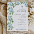 Load image into Gallery viewer, Gender neutral baptism invitation in French blue with floral watercolor greenery design, perfect for a preppy garden party celebration, think grandmillennial, chinoiserie, southern theme gathering