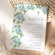 Load image into Gallery viewer, Gender neutral baptism invitation in French blue with floral watercolor greenery design, perfect for a preppy garden party celebration, think grandmillennial, chinoiserie, southern theme gathering