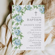 Load image into Gallery viewer, Gender neutral baptism invitation in French blue with floral watercolor greenery design, perfect for a preppy garden party celebration, think grandmillennial, chinoiserie, southern theme gathering