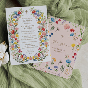 Elegant wildflower baptism invitation card from our spring garden collection, capturing the essence of a baby's christening or first communion with a botanical design, ready to share joy with loved ones.