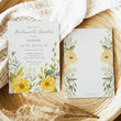 Load image into Gallery viewer, Yellow wildflower bridesmaids luncheon invitation featuring pastel greenery and floral watercolor designs, symbolizing elegant thank you.
