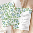 Load image into Gallery viewer, Elegant dusty blue floral and toile bridesmaids luncheon invitation with watercolor designs and vintage charm, perfect for a preppy garden party.