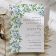 Load image into Gallery viewer, Elegant dusty blue floral and toile bridesmaids luncheon invitation with watercolor designs and vintage charm, perfect for a preppy garden party.