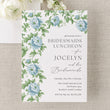 Load image into Gallery viewer, Elegant dusty blue floral and toile bridesmaids luncheon invitation with watercolor designs and vintage charm, perfect for a preppy garden party.