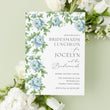 Load image into Gallery viewer, Elegant dusty blue floral and toile bridesmaids luncheon invitation with watercolor designs and vintage charm, perfect for a preppy garden party.
