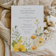 Load image into Gallery viewer, Elegant yellow wildflower birthday party invitation with pastel and sage green tones, perfect for a whimsical 40th or 50th garden party celebration.
