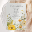 Load image into Gallery viewer, Floral 1st birthday invitation featuring sage greenery and yellow pastel watercolor wildflowers for a whimsical garden party celebration.