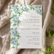 Load image into Gallery viewer, Elegant adult birthday party invitation featuring floral and botanical designs in French blue and Charleston blue, ideal for marking a significant milestone with grace and style.