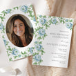 Load image into Gallery viewer, Elegant adult birthday party invitation featuring floral and botanical designs in French blue and Charleston blue, ideal for marking a significant milestone with grace and style.