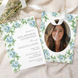 Load image into Gallery viewer, Elegant adult birthday party invitation featuring floral and botanical designs in French blue and Charleston blue, ideal for marking a significant milestone with grace and style.