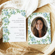 Load image into Gallery viewer, Elegant adult birthday party invitation featuring floral and botanical designs in French blue and Charleston blue, ideal for marking a significant milestone with grace and style.
