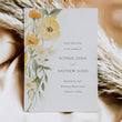 Load image into Gallery viewer, Yellow wildflower save the date wedding invitation with pastel sage greenery, watercolor floral and pastel yellow and sage design.