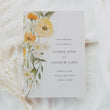 Load image into Gallery viewer, Yellow wildflower save the date wedding invitation with pastel sage greenery, watercolor floral and pastel yellow and sage design.