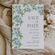 Load image into Gallery viewer, Elegant blue floral toile save the date card, blending chinoiserie and botanical themes for a preppy, grandmillennial-inspired garden party wedding.