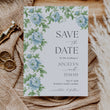 Load image into Gallery viewer, Elegant blue floral toile save the date card, blending chinoiserie and botanical themes for a preppy, grandmillennial-inspired garden party wedding.