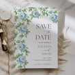 Load image into Gallery viewer, Elegant blue floral toile save the date card, blending chinoiserie and botanical themes for a preppy, grandmillennial-inspired garden party wedding.