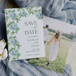Load image into Gallery viewer, Elegant blue floral toile save the date card, blending chinoiserie and botanical themes for a preppy, grandmillennial-inspired garden party wedding.