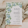 Load image into Gallery viewer, Elegant blue floral toile save the date card, blending chinoiserie and botanical themes for a preppy, grandmillennial-inspired garden party wedding.