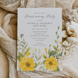 Load image into Gallery viewer, Yellow wildflower housewarming party invitation with pastel and sage green botanical design, perfect for a whimsical garden party