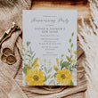 Load image into Gallery viewer, Yellow wildflower housewarming party invitation with pastel and sage green botanical design, perfect for a whimsical garden party