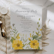 Load image into Gallery viewer, Yellow wildflower housewarming party invitation with pastel and sage green botanical design, perfect for a whimsical garden party