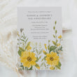 Load image into Gallery viewer, 50th wedding anniversary invitation featuring pastel wildflowers in yellow and sage greenery, embodying vintage elegance and botanical charm cottagecore garden party