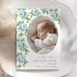 Load image into Gallery viewer, Elegant birth announcement card featuring dusty blue floral and sage green botanical designs in French blue and Charleston blue, ideal for sharing your new baby joy.