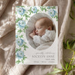 Load image into Gallery viewer, Elegant birth announcement card featuring dusty blue floral and sage green botanical designs in French blue and Charleston blue, ideal for sharing your new baby joy.