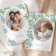 Load image into Gallery viewer, Elegant birth announcement card featuring dusty blue floral and sage green botanical designs in French blue and Charleston blue, ideal for sharing your new baby joy.