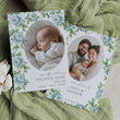 Load image into Gallery viewer, Elegant birth announcement card featuring dusty blue floral and sage green botanical designs in French blue and Charleston blue, ideal for sharing your new baby joy.