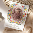 Load image into Gallery viewer, Boho floral birth announcement card for a new baby girl, featuring a flower wreath design and colorful wildflowers for spring and summer babies.