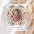Load image into Gallery viewer, Boho floral birth announcement card for a new baby girl, featuring a flower wreath design and colorful wildflowers for spring and summer babies.