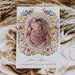 Load image into Gallery viewer, Boho floral birth announcement card for a new baby girl, featuring a flower wreath design and colorful wildflowers for spring and summer babies.