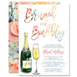 Load image into Gallery viewer, Pastel Bloom Brunch and Bubbly Bridal Shower Invitation with pastel flowers, champagne glass, and peach and blue colors.