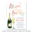 Load image into Gallery viewer, Pastel Bloom Brunch and Bubbly Bridal Shower Invitation with pastel flowers, champagne glass, and peach and blue colors.