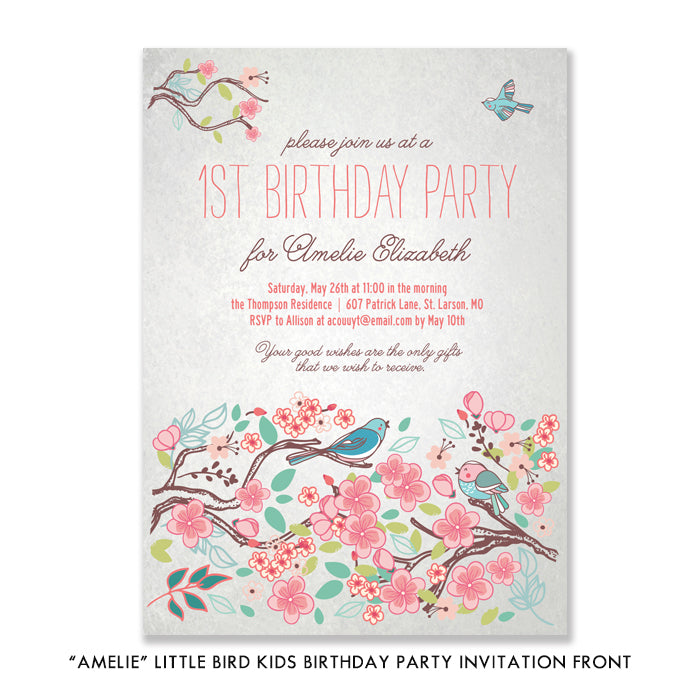 "Amelie" Little Bird Kids Birthday Party Invitation