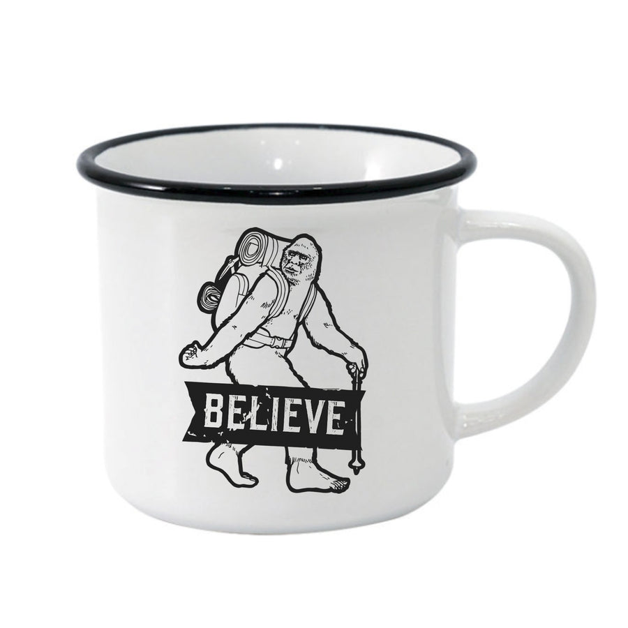 Believe Bigfoot Black Rim Camper Mug