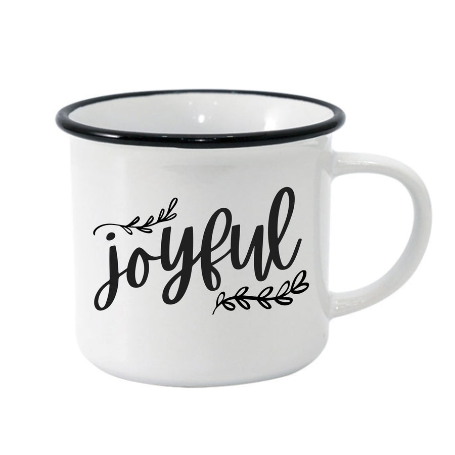 Joyful Black Rim Camper Mug
