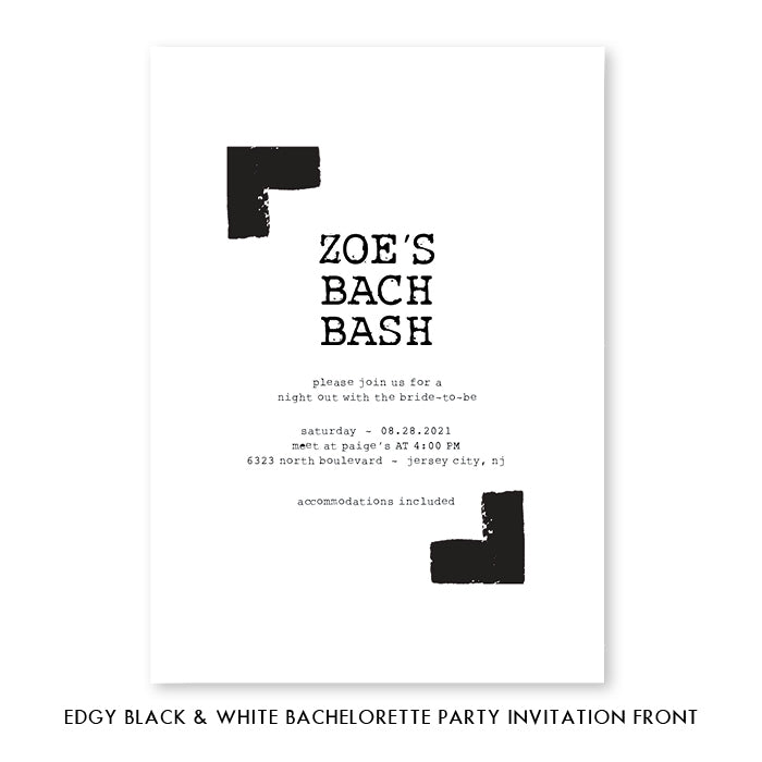 Edgy Black & White Bachelorette Invitation Coll. 7